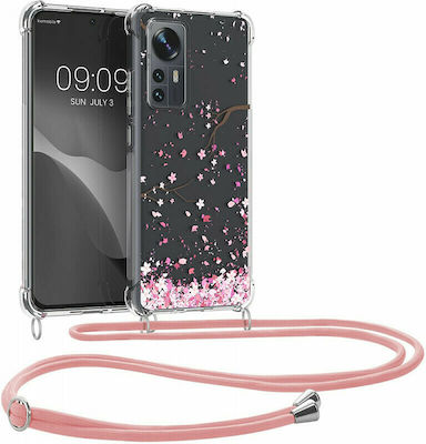 KWmobile Cherry Blossoms Silicone Back Cover with Strap Pink / Dark Brown / Διάφανη (Xiaomi 12 / 12X)