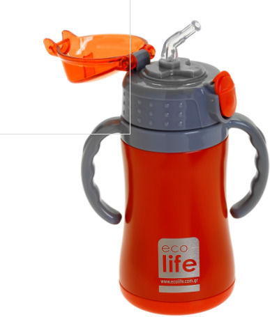 Ecolife Παιδικό Παγούρι Θερμός Ανοξείδωτο με Καλαμάκι Κόκκινο 300ml