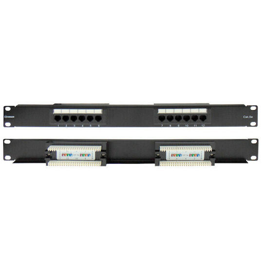 Safewell Patch Panel για Rack 1U 19" 12 Θυρών cat5e Μαύρο