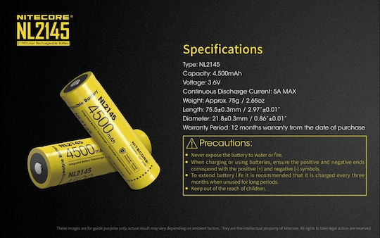 NiteCore NL2145 Презареждаща батерия 21700 Li-ion 4500mAh 3.6V 1бр