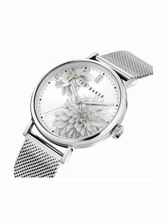 Ted Baker Phylipa Peonia Γυναικείο Ρολόι 37mm Μπαταρίας με Ασημί Μεταλλικό Μπρασελέ