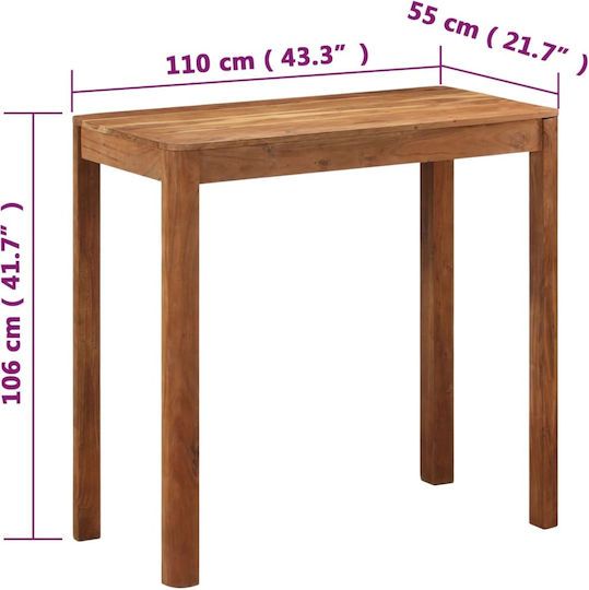 Table Bar from Solid Wood Natural 110x55x106cm