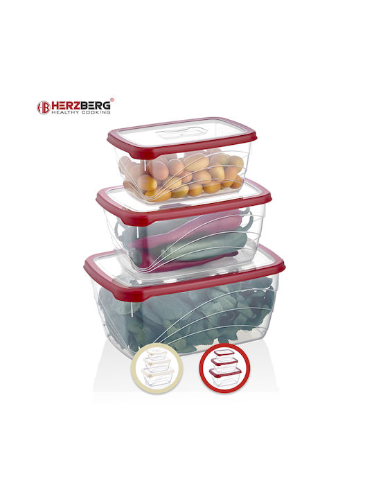 Herzberg Plastic Lunch Box Extra Bio Saver Red 3pcs
