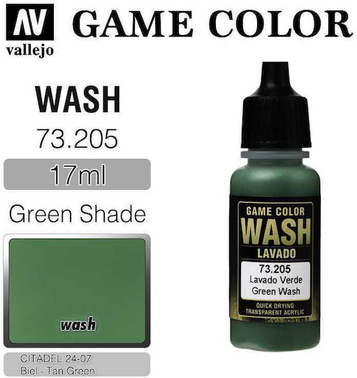 Acrylicos Vallejo Game Wash Model Making Paint Green 17ml