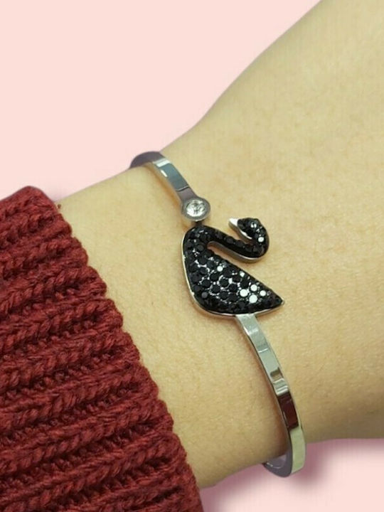 3BR STAINLESS STEEL BRACELET BLACK SWAN STRASS-SILVER