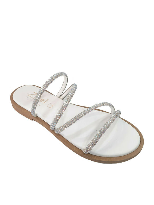 Leather Women's Flat Sandals in White Color