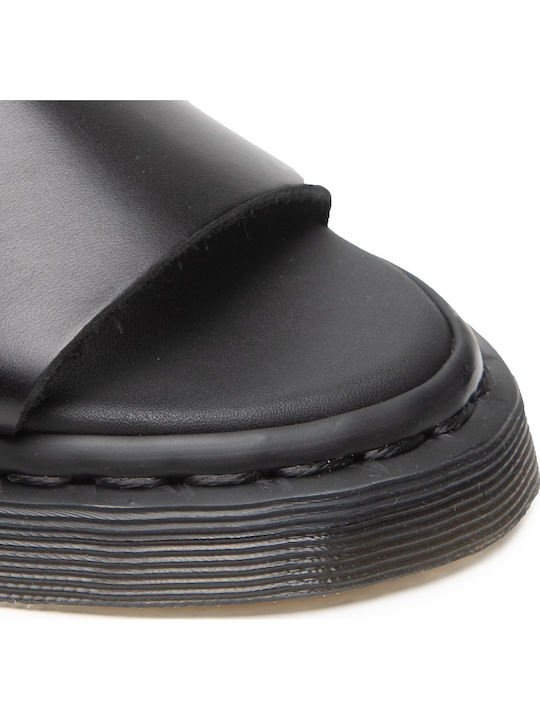 Sandały Leather Women's Flat Sandals in Black Color