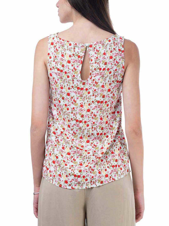 Vero Moda Damen Sommer Bluse Ärmellos Blumen White/Red