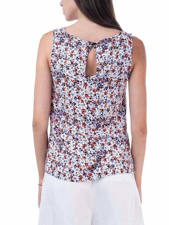 Vero Moda Bluza de Damă de Vară Fără mâneci Floral White/Blue