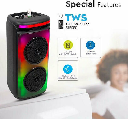V-TAC Karaoke Speaker with Wired Microphone and Lighting Effects 7676 Black