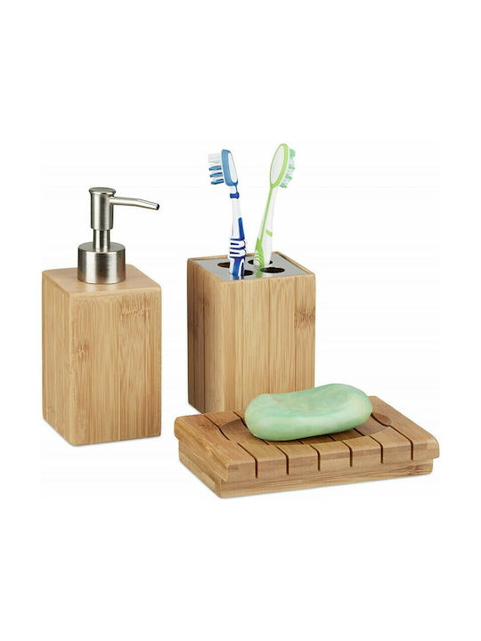 Relaxdays Badezimmer-Accessoire-Set Bamboo Braun 3Stück Relaxdays Badezimmer-Accessoire-Set Bamboo Braun 3Stück