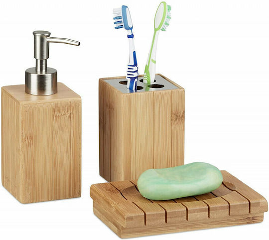 Relaxdays Bamboo Bathroom Accessory Set Brown 3pcs