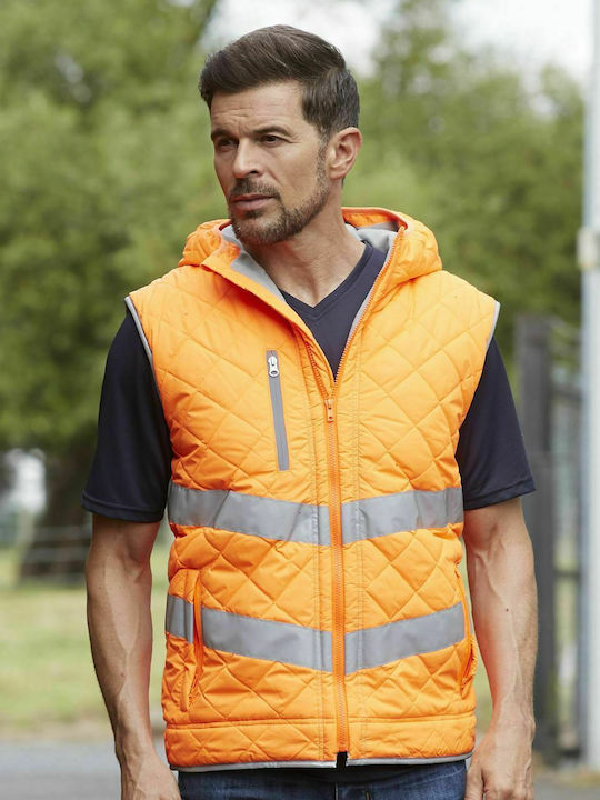 Yoko HV007 Waterproof Safety Vest with Reflective Film with Hood and Fleece Lining Orange