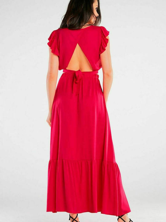 Awama High Waist Maxi Skirt in Fuchsia color