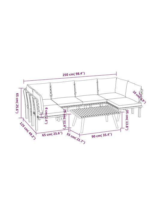 Set Cameră De Zi Pentru Exterior 7 Piese Din Salcâm Cu Perne