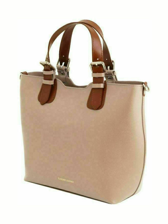 Tuscany Leather Δερμάτινη Γυναικεία Τσάντα Tote Χειρός Nude