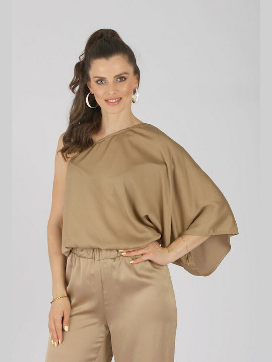 Satin blouse with one shoulder