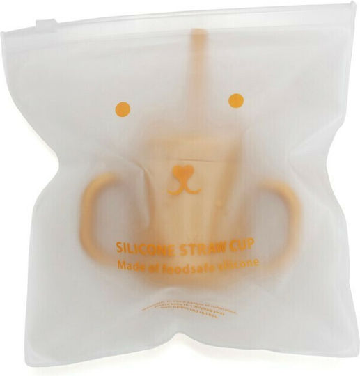 Petit Monkey Baby Cup with Handles and Straw made of Silicone Yellow 175ml