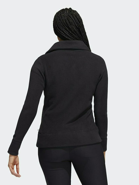 Adidas Fleece Γυναικεία Ζακέτα με Φερμουάρ σε Μαύρο Χρώμα