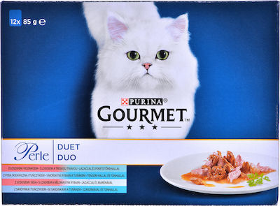 Purina Gourmet Duo Perle Nasses Katzenfutter für Katze in Beutel mit Fisch 12x85gr