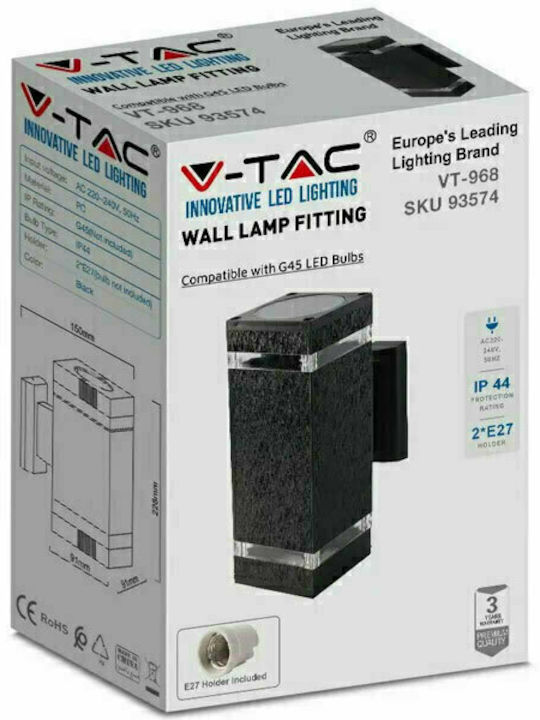 V-TAC Wall-Mounted Outdoor Spot Light E27 IP44 Double Beam 9.1x15x22.8εκ.