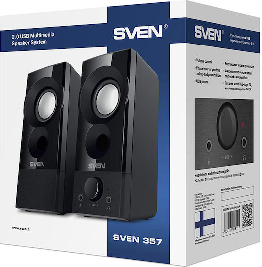 Sven 357 Ηχεία Υπολογιστή 2.0 με Ισχύ 6W Μαύρα