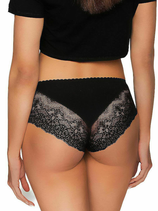 Babell Baumwolle Damen Slip mit Spitze Schwarz