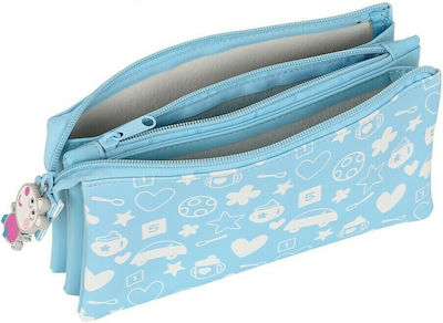 Fabric Pencil Case with 2 Compartments Light Blue