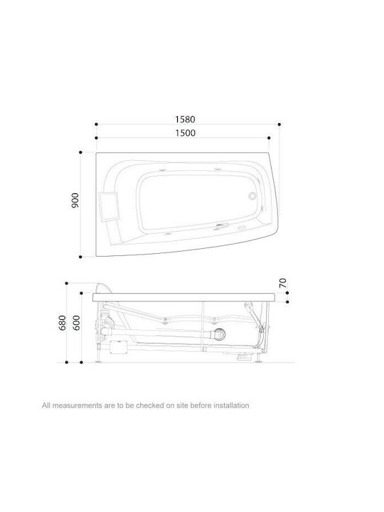 Jaccuzi Essential Μπανιερα υδρομασαζ ασυμμετρη 150Χ90 αριστερη