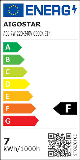 Aigostar Λάμπα LED 7W για Ντουί E14 και Σχήμα A60 Ψυχρό Λευκό 595lm