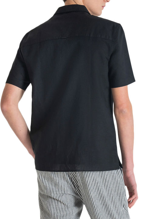 Antony Morato Men's Shirt Short Sleeve Linen Black