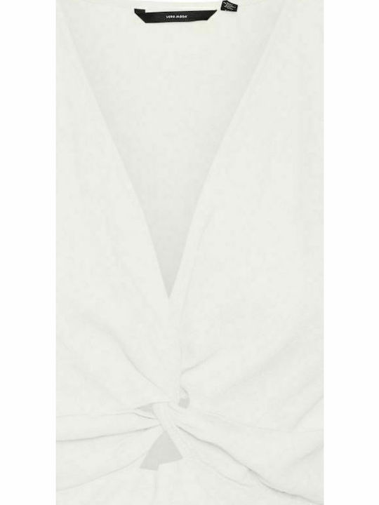 Snow Women's Summer Crop Top Linen Short Sleeve with V Neckline Navy Blue