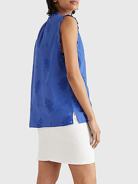 Tommy Hilfiger Women's Summer Blouse Cotton Sleeveless with V Neck Blue