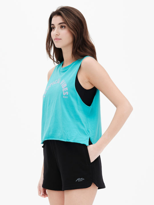 Damen Sport Crop Top Ärmellos Türkis