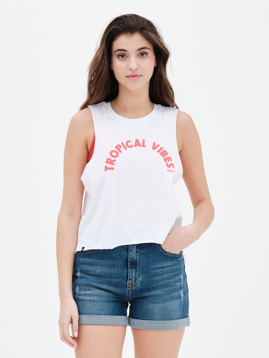 Γυναικείο Αθλητικό Crop Top Αμάνικο Λευκό