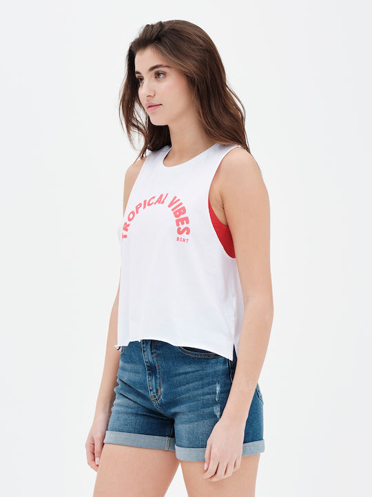 Γυναικείο Αθλητικό Crop Top Αμάνικο Λευκό