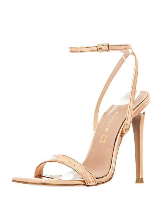 Women's Sandals Gold with Thin High Heel
