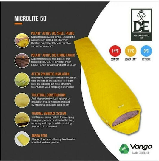 Vango Sleeping Bag Μονό Καλοκαιρινό Microlite 50 Blazing Yellow