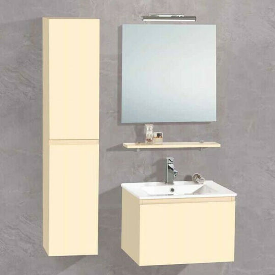 Pro Bagno Σκόπας 908Β Πάγκος με Νιπτήρα & Καθρέπτη με Φως Γυαλιστερή Λάκα Μ60xΒ46xΥ42cm Μπεζ