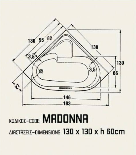 Sanitec Madonna Γωνιακή Μπανιέρα Ακρυλική 130x130x60cm