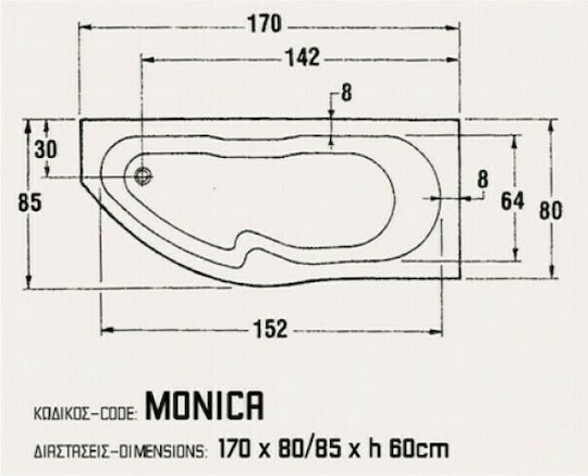 Sanitec Monica Γωνιακή Μπανιέρα Αριστερής Τοποθέτησης Ακρυλική 170x80cm