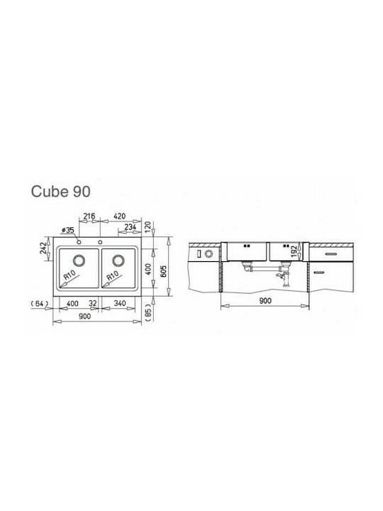 Teka Cube 90 N.603 1403856231 Gefäß Spüle Inox Satiniert B90xT60.5cm Silber
