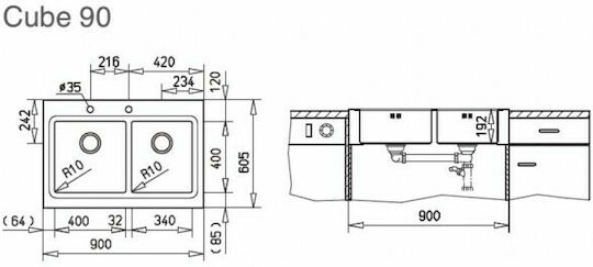 Teka Cube 90 Επικαθήμενος Inox Σατινέ Μ90xΠ60.5cm Ασημί