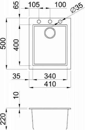 Elleci Quadra 100 Granitek LGQ10068 Drop-In Chiuvetă din Granit Sintetic L41xW50cm Bianco Titano