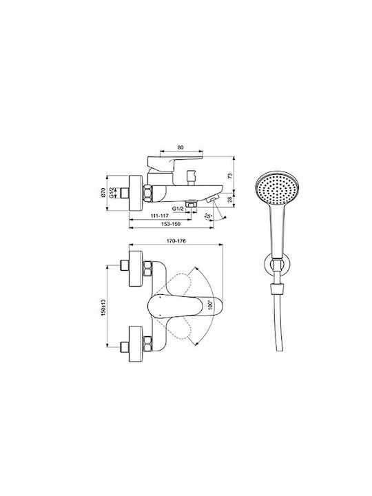 Ideal Standard Cerafine O Mischung Bade- / Duscharmatur Badewanne Komplettes Set Schwarz