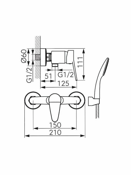 Ferro Isso Mischung Bade- / Duscharmatur Badewanne Komplettes Set Silber