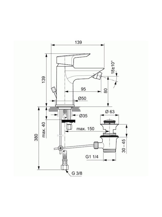 Ideal Standard Tesi Μπαταρία Μπιντέ Ασημί