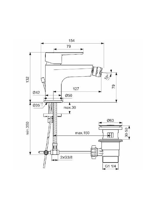 Ideal Standard Cerafine-O Μπαταρία Μπιντέ Ασημί