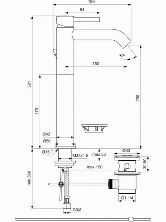 Ideal Standard Ceraline Αναμεικτική Μπαταρία Νιπτήρα Ψηλή Ασημί