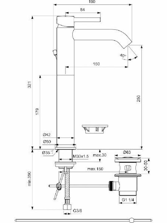 Ideal Standard Ceraline Mixing Tall Sink Faucet Black